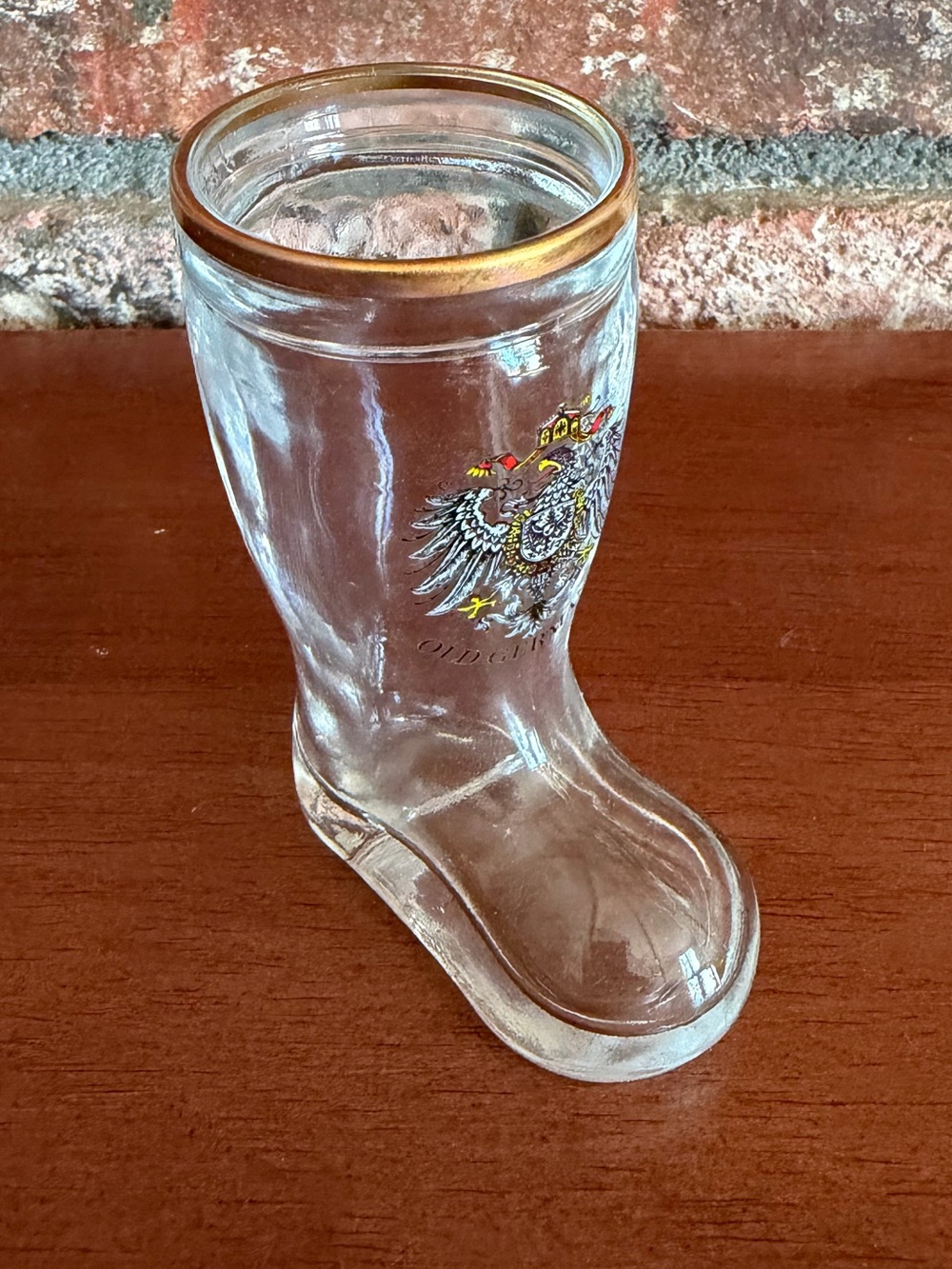 “Old Germany” Gold Trimmed Glass Boot Shot Glass